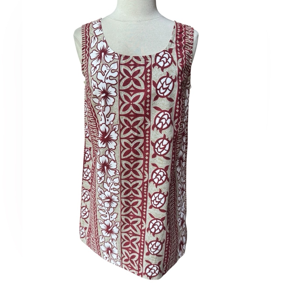 1960s Handmade Cotton Blend Turtle/Hawaiian Print Mini Shift Dress